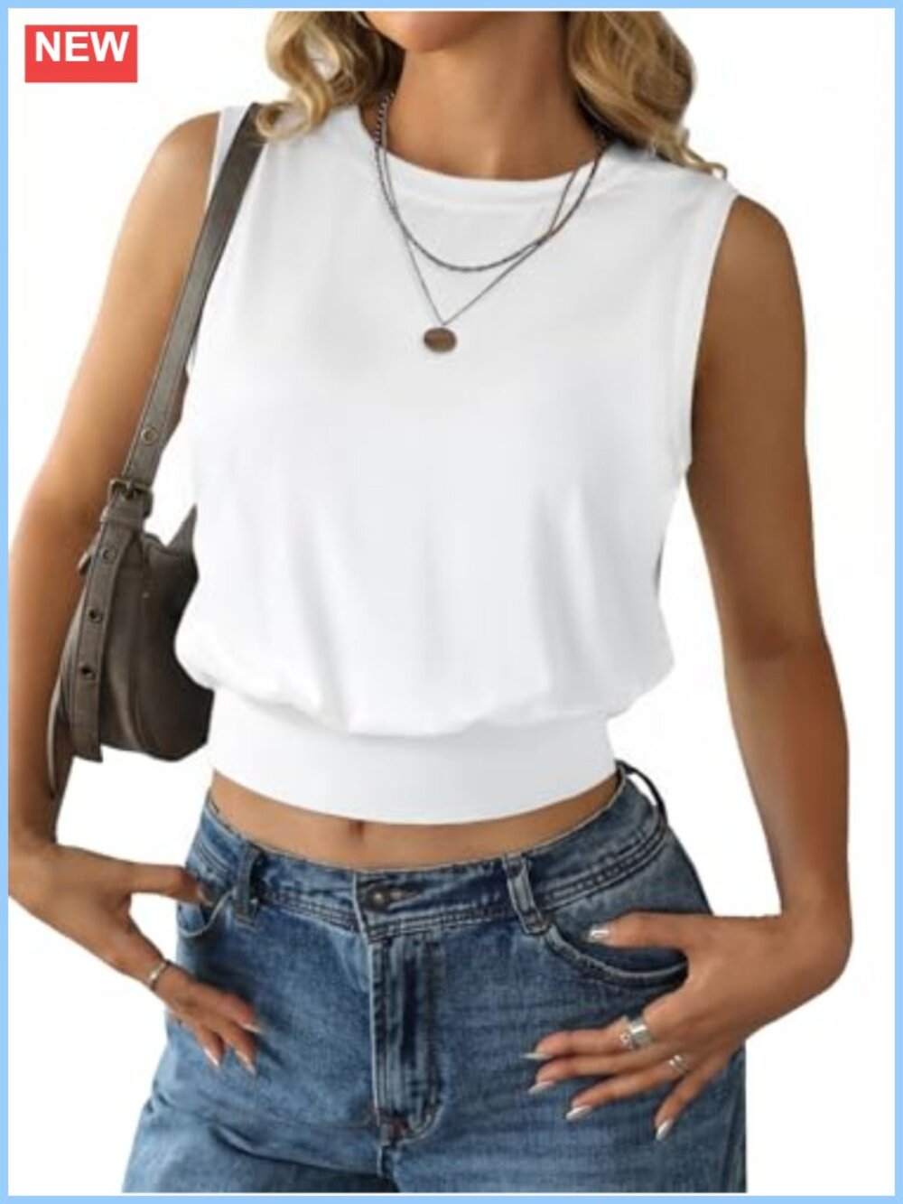 Remidoo Women's Banded Bottom Tank Top Sleeveless Cinched Waist Crop Top